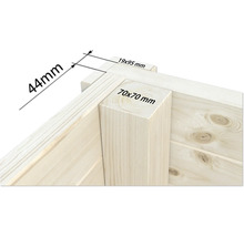 Vue détaillée d''une construction en bois avec indications de dimensions : 44 mm, 19 x 95 mm, 70 x 70 mm.