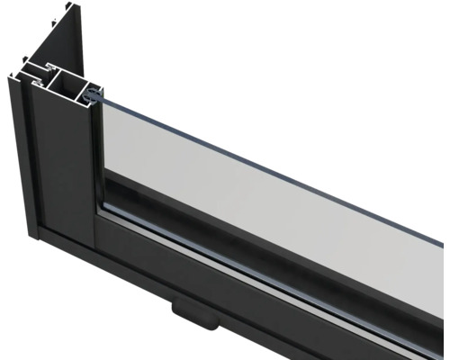 Detailaufnahme eines Fensterprofils mit Glas