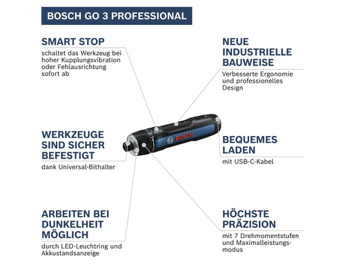 Bosch Go 3 Professional Akku-Schraubendreher mit Produktinformationen