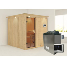 Sauna en bois avec porte en verre, poêle de sauna et éléments de commande pour l''intérieur