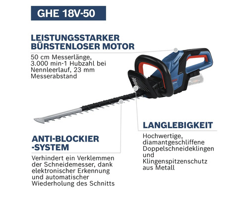 Bosch GHE 18V-50 Akku-Heckenschere mit 50 Zentimeter Schnittlänge