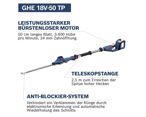 Akku-Heckenschere mit Teleskopstange für hohe Hecken