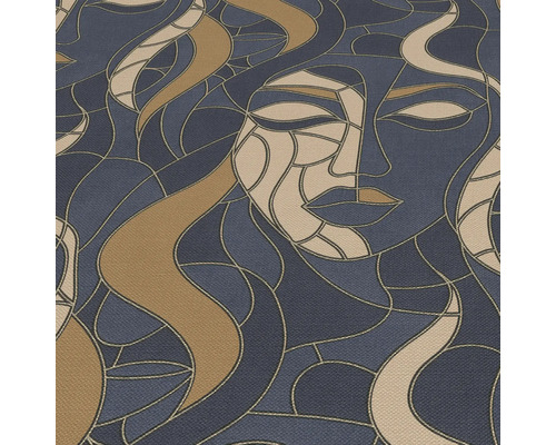 Gemustertes Tapetendesign mit einem stilisierten Frauengesicht und fließenden Linien