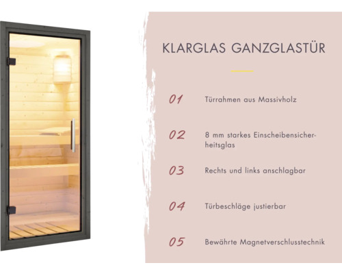 Klarsicht Ganzglastür mit massivem Holzrahmen und Sicherheitsglas