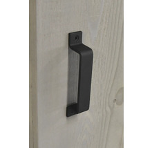 Schwarzer Türgriff an einer Holztür