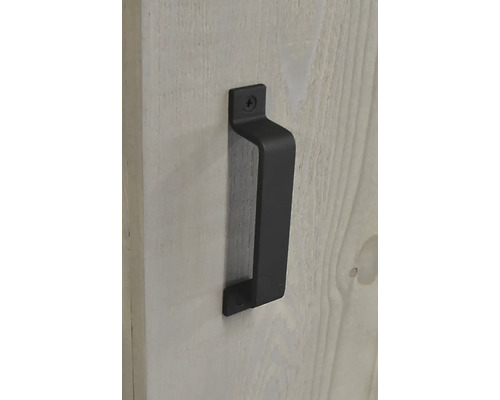 Schwarzer Türgriff an einer Holztür