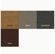 Échantillons de couleurs de bois dans les tons brun, gris, anthracite et teck