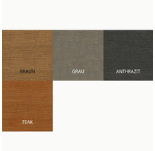 Sélection de couleurs pour bois : marron, gris, anthracite, teck