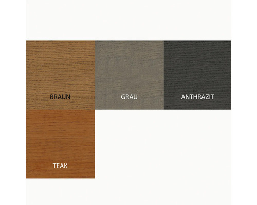 Sélection de couleurs pour bois : marron, gris, anthracite, teck