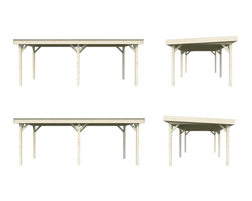Verschiedene Holzcarports mit Flach- und Satteldach
