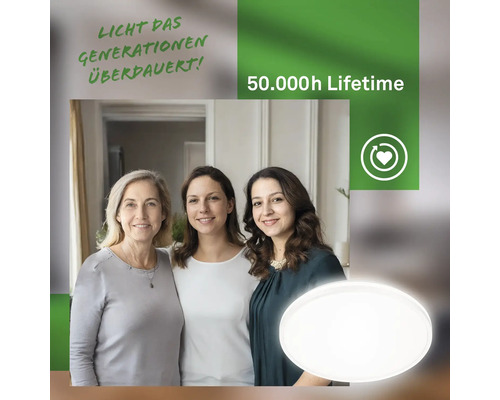 Drei Frauen verschiedener Generationen mit Deckenleuchte mit langer Lebensdauer