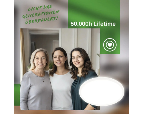 "Innenraumaufnahme mit drei Frauen und einer Deckenleuchte