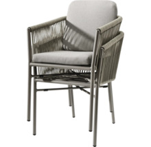 Fauteuil de jardin avec tressage en corde, accoudoirs et coussins