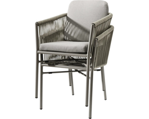 Fauteuil de jardin avec tressage en corde, accoudoirs et coussins