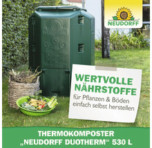Neudorff Thermokomposter Duotherm 530 Liter im Garten neben Pflanzenabfällen