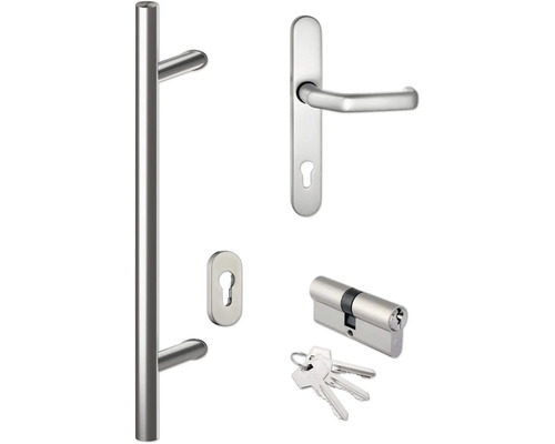 Türbeschlagset mit Türgriff, Schlüsselrosette, Profilzylinder und Schlüsseln