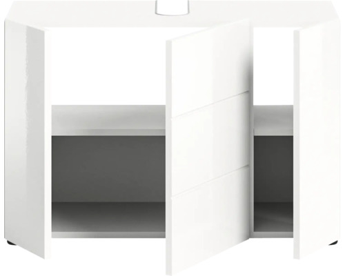 Meuble de salle de bain blanc avec deux portes et deux étagères