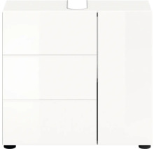 Meuble sous-vasque blanc avec trois tiroirs et une porte