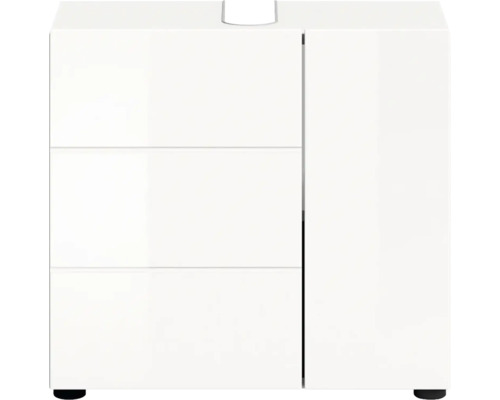 Meuble sous-vasque blanc avec trois tiroirs et une porte