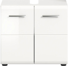 Meuble sous-vasque blanc avec quatre portes et poignées en métal