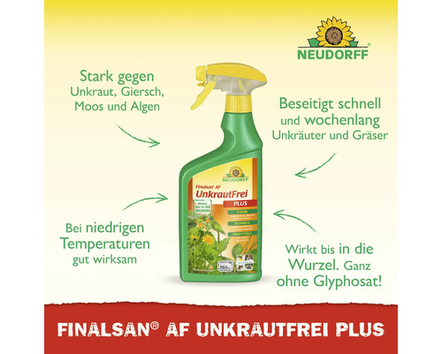 Finalsan AF Unkrautfrei Plus Unkrautvernichter in einer grünen Sprühflasche von Neudorff