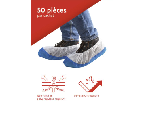 Une paire de couvre-chaussures en polypropylène, respirant, 50 pièces par sachet