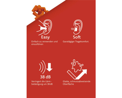 Ohrenstöpsel Eigenschaften: einfach zu verwenden, weich, 38 Dezibel, glatte und schmutzabweisende Oberfläche