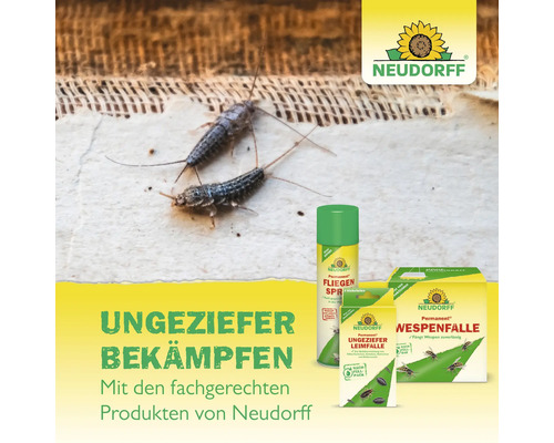 Neudorff Produkte zur Schädlingsbekämpfung mit Silberfischen, Fliegenspray, Ungeziefer Leimfalle und Wespenfalle