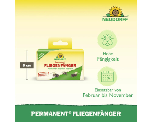 Neudorff Permanent Fliegenfänger, insektizidfreie Klebefalle zur Bekämpfung fliegender Insekten, Höhe sechs Zentimeter