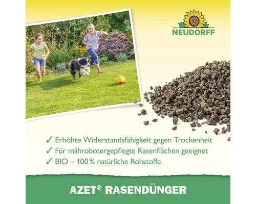 Neudorff Azet Rasendünger mit Kindern und Hund im Garten