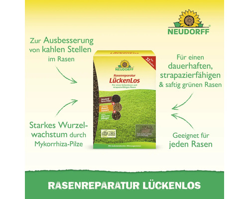 Neudorff LückenLos Rasenreparatur zur Ausbesserung von kahlen Stellen im Rasen für 32 Stellen