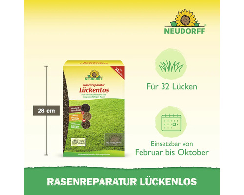 Neudorff LückenLos Rasenreparaturpackung, geeignet für 32 Rasenlücken, verwendbar von Februar bis Oktober, Packungsgröße 28 cm