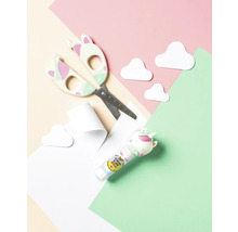 Ciseaux pour enfants et bâton de colle motif licorne sur papier coloré