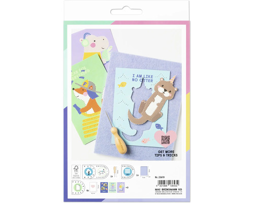 Kit de bricolage pour créer des cartes avec des motifs d''animaux, aiguille et feutre inclus