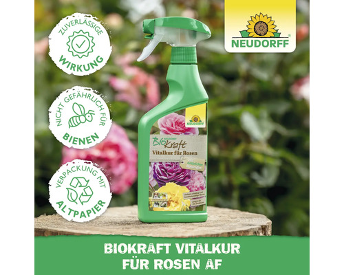 Neudorff Biokraft Vitalkur für Rosen AF in einer grünen Sprühflasche
