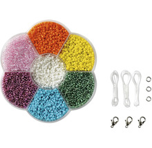 Kit de loisirs créatifs avec des rocailles de différentes couleurs, cordon élastique pour bijoux et fermoirs mousquetons