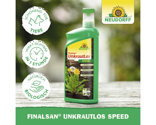 Finalsan UnkrautLos Speed Unkrautvernichter in einer grünen Flasche