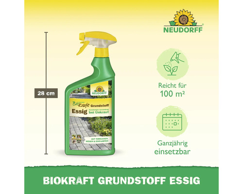Neudorff Biokraft Grundstoff Essig zur Unkrautbekämpfung, Flasche mit 28 Zentimeter Höhe