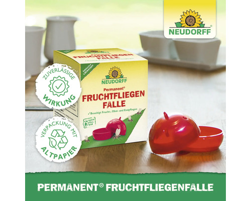 Neudorff Permanent Fruchtfliegenfalle mit apfelförmiger Falle.