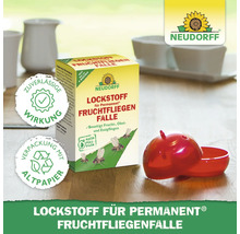 Neudorff Lockstoff für Permanent Fruchtfliegenfalle und eine Fruchtfliegenfalle in Apfelform