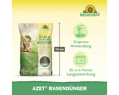 Neudorff Azet Rasendünger für einen dichten und grünen Rasen, 20 Kilogramm Packung