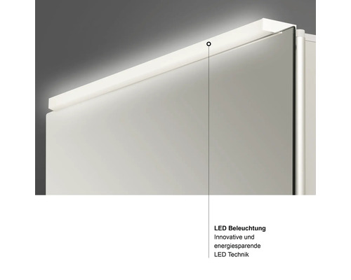 Detailansicht eines Spiegelschranks mit LED-Beleuchtung