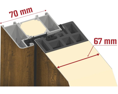 Profilschnitt mit Maßangaben 70 Millimeter und 67 Millimeter