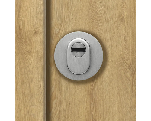 Garniture de porte avec rosace de serrure à cylindre sur porte en bois