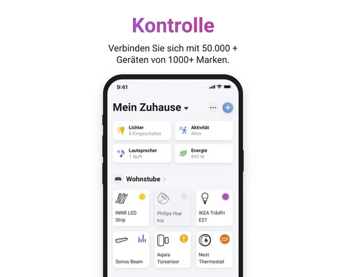 Affichage smartphone avec application de contrôle Smart Home