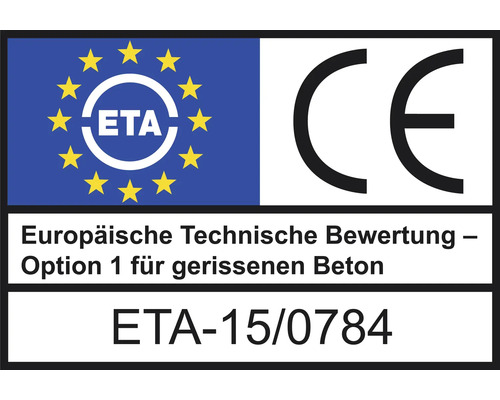 Europäische Technische Bewertung ETA-15/0784 für gerissenen Beton und CE Kennzeichnung