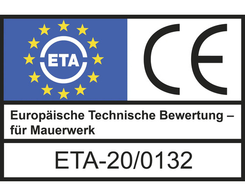 Évaluation technique européenne pour maçonnerie avec marquage CE et ETA-20/0132.