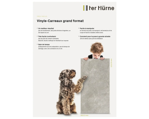 Ter Hürne Vinyl Fliesen in grossformatiger Darstellung mit Hund und Kind