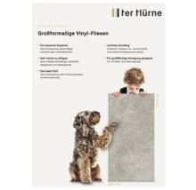 Großformatige Vinylfliese mit den Maßen 1212,9 mal 603,3 Millimeter im Einsatz mit Hund und Kind