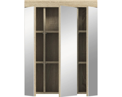 Armoire de toilette ouverte en bois avec étagères